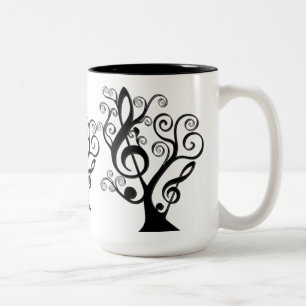 Café Em Dois Tons Caneca preto e branco da árvore do Clef de triplo