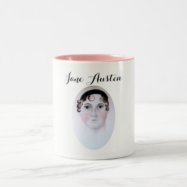 Café Em Dois Tons Caneca retrato aquarela de Jane Austen (Centro)