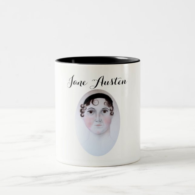 Café Em Dois Tons Caneca retrato aquarela de Jane Austen (Centro)