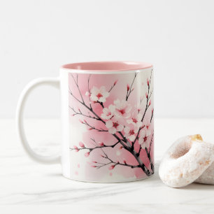 Café Em Dois Tons Caneca Sakura Flor de Cerejeira Aquarela Rosa El