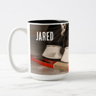 Café Em Dois Tons Caneca temática de hóquei no gelo presente para el