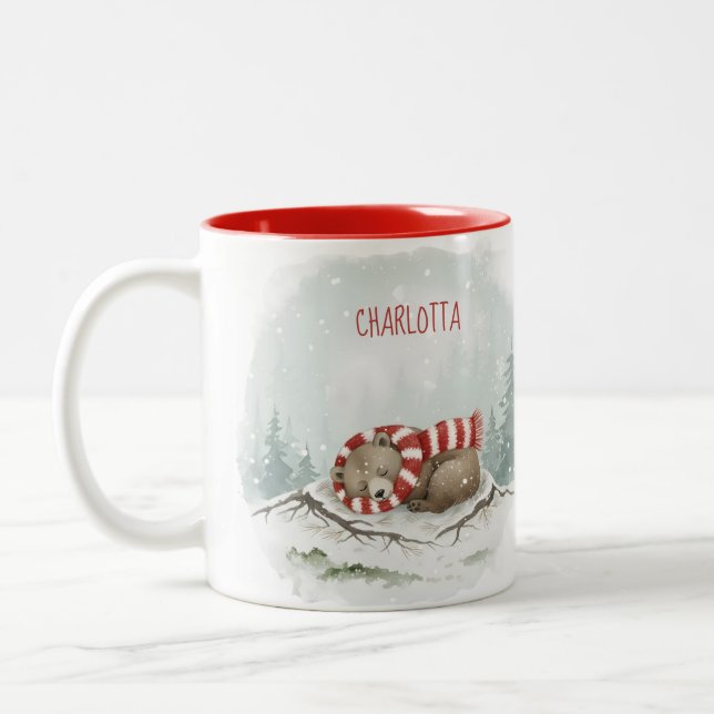 Café Em Dois Tons Caneca Urso de Inverno Personalizada – Design de A (Esquerda)