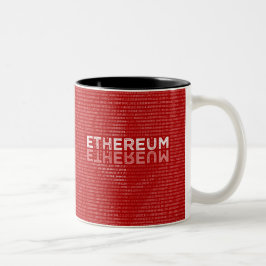 Café Em Dois Tons Caneca vermelha binária de Ethereum com texto