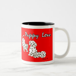 Café Em Dois Tons Caneca vermelha do amor de filhote de cachorro