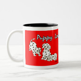 Café Em Dois Tons Caneca vermelha do amor de filhote de cachorro