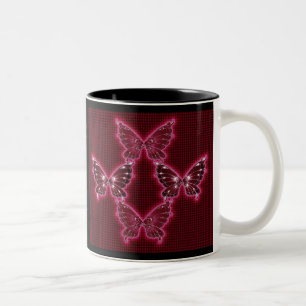 Café Em Dois Tons Caneca vermelha do teste padrão de borboleta