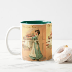 Café Em Dois Tons Caneca Vintage Dia de Ação de Graças Mulher Servin