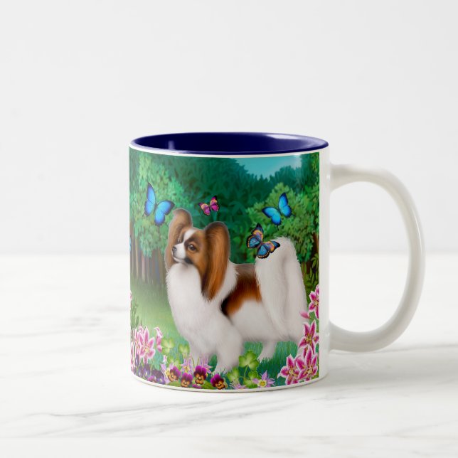 Café Em Dois Tons Cão de Papillon na caneca do jardim (Direita)