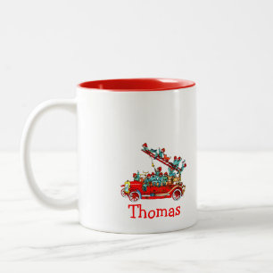 Café Em Dois Tons Carro de bombeiros com caneca dos miúdos