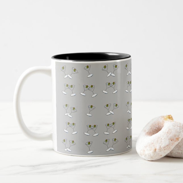 Café Em Dois Tons Copos de Martini Cinza Caneca Preta (Com Donut)