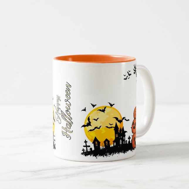 Café Em Dois Tons Crie a sua própria caneca de Dia das Bruxas de Cor (Frente Esquerda)