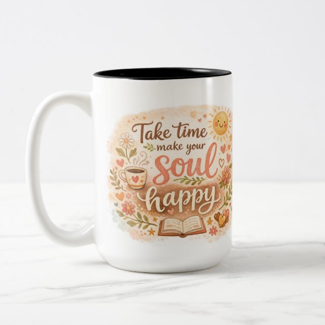 Café Em Dois Tons Cuide-se Faça Sua Alma Feliz Caneca de Auto Cuidad (Esquerda)