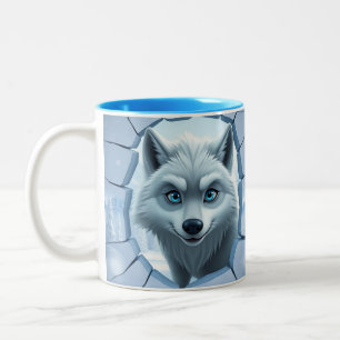 Café Em Dois Tons Desenho de envoltório de caneca 3d lobo Buraco Na