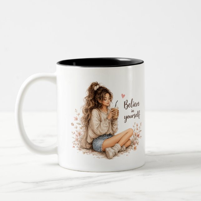 Café Em Dois Tons Design de Caneca de Citação Inspiradora (Esquerda)