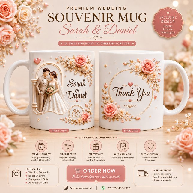 Café Em Dois Tons Design de Caneca de Souvenir de Casamento 3D | Per (Criador carregado)