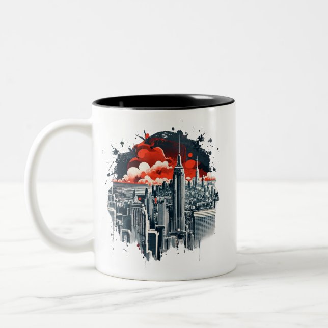 Café Em Dois Tons Design de caneca do horizonte de Modern City (Esquerda)