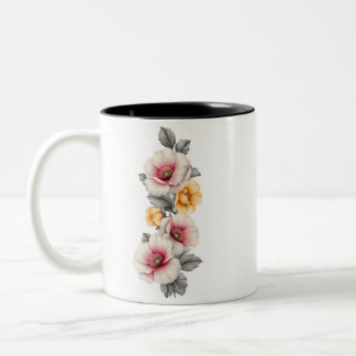 Café Em Dois Tons Design de Caneca Floral Elegante