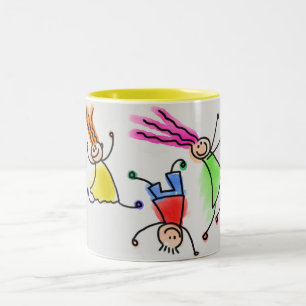 Café Em Dois Tons Duas caneca tonta com design de desenho animado.