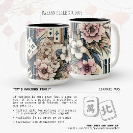 Café Em Dois Tons "É a Hora do Mahjong!" Caneca de Cerâmica Floral