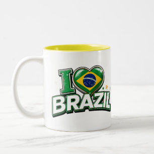 Café Em Dois Tons Eu Amo Brasil Caneca Patriótica de Futebol para Fã