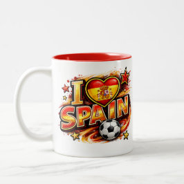 Café Em Dois Tons Eu Amo Caneca de Fã de Futebol da Espanha | Pérola
