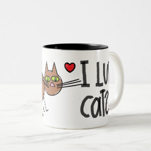 CAFÉ EM DOIS TONS EU AMO CANECA DE GATO DE DESENHO ANIMADO