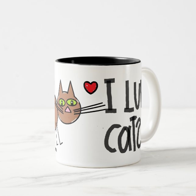 CAFÉ EM DOIS TONS EU AMO CANECA DE GATO DE DESENHO ANIMADO (Frente Esquerda)