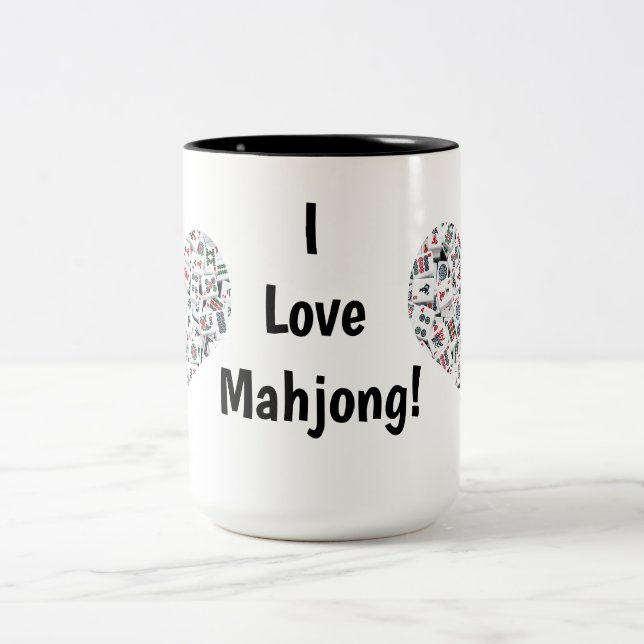Café Em Dois Tons Eu Amo Caneca de Mahjong (Centro)
