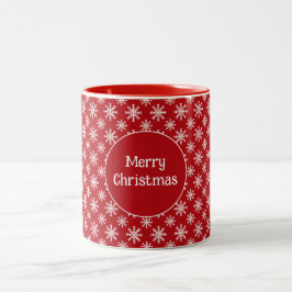 Café Em Dois Tons Feliz Natal Flocos de Neve Vermelho Branco Caneca 