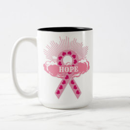Café Em Dois Tons Fita Rosa De Uma Caneca Branca De Esperança
