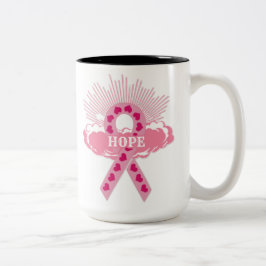 Café Em Dois Tons Fita Rosa De Uma Caneca Branca De Esperança