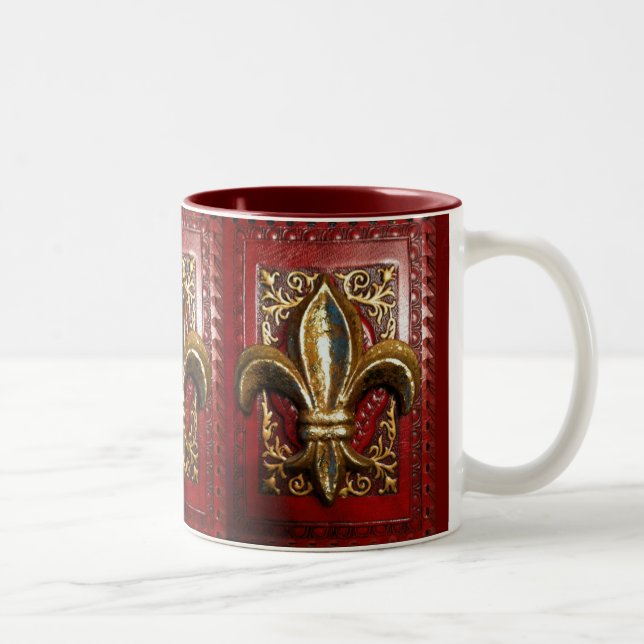 Café Em Dois Tons Flor de lis dourada na caneca do impressão do (Direita)
