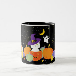 Café Em Dois Tons Gato bonitinho de bruxas na caneca de chapéu