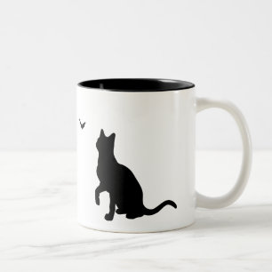 Café Em Dois Tons Gato com caneca de borboleta