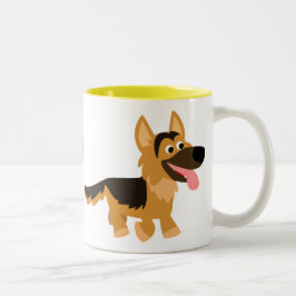 Café Em Dois Tons German shepherd de cartoon de cor branca Caneca
