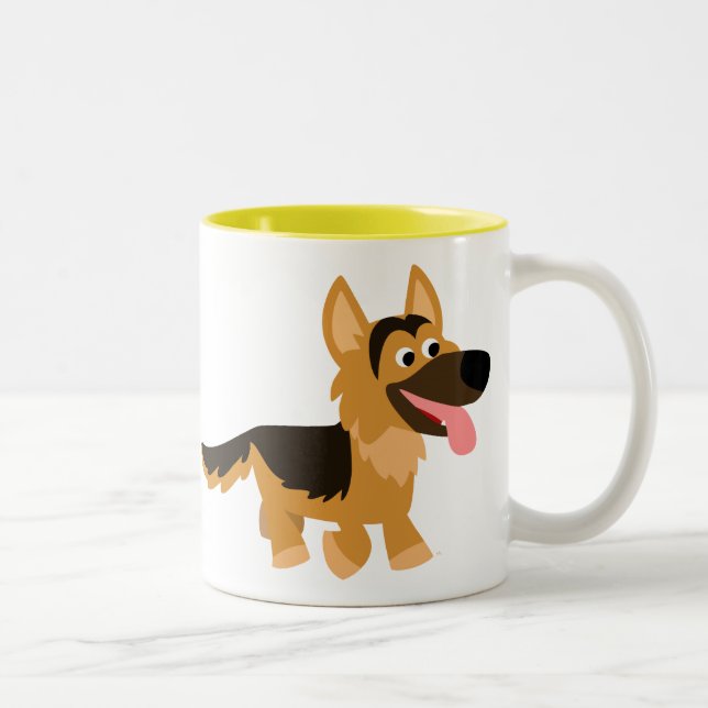 Café Em Dois Tons German shepherd de cartoon de cor branca Caneca (Direita)