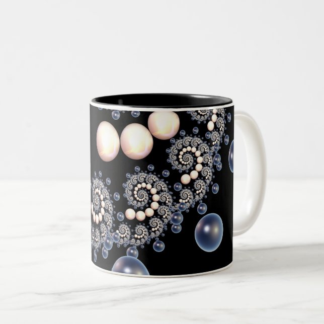 Café Em Dois Tons Ivory e Blue Pearl Spiral Duas Caneca de Tom (Frente Esquerda)