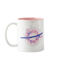 Katana de Tinta Azul e Caneca de Flor de Cerejeira