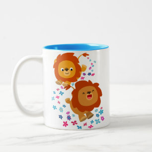 Café Em Dois Tons Leões De Cartoon Bonitos Na Caneca De Jardim
