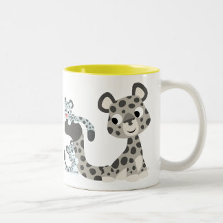 Café Em Dois Tons Leopardo de neve dos desenhos animados e caneca de