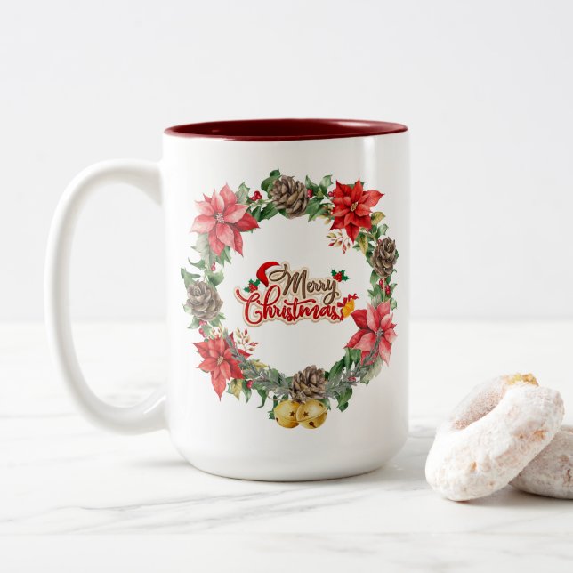 Café Em Dois Tons Linda caneca Floral de Natal (Com Donut)