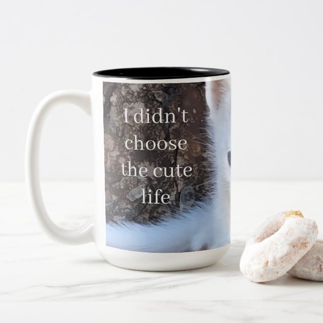 Café Em Dois Tons Não Escolhi a Vida Fofa – Caneca de gatinho branco (Com Donut)