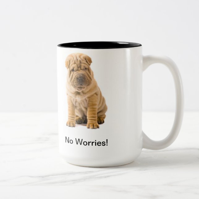 Café Em Dois Tons Nenhuma caneca de Shar-Pei das preocupações (Direita)
