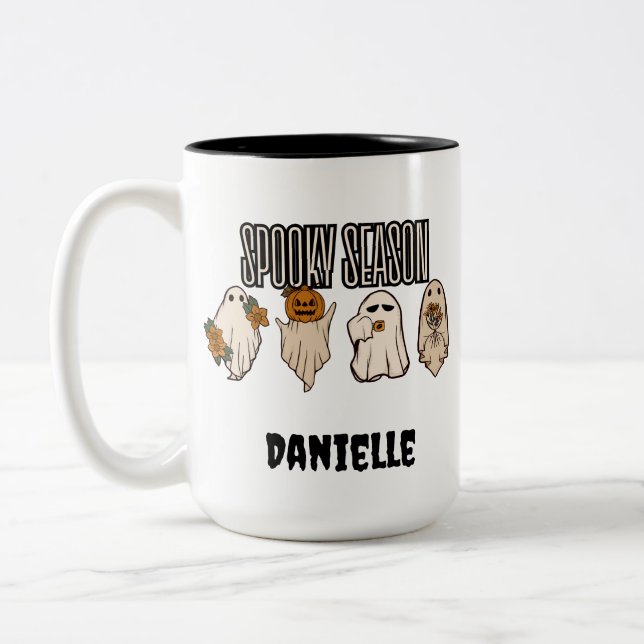 Café Em Dois Tons Nome personalizado caneca macabra, caneca de Hallo (Esquerda)