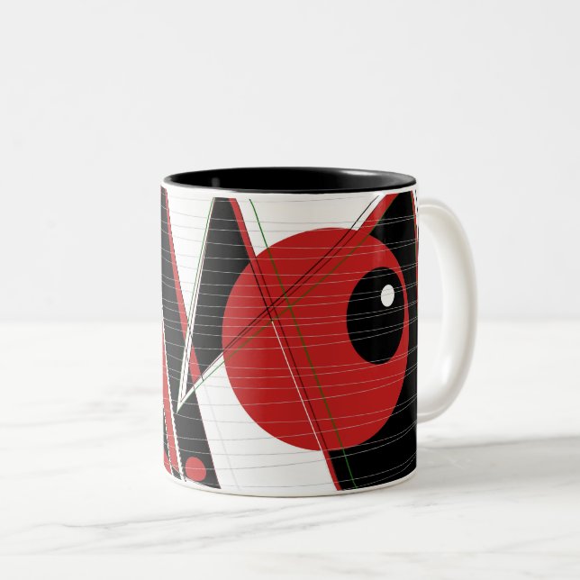 Café Em Dois Tons Olhos Vermelhos Observando Duas Caneca De Tom (Frente Esquerda)