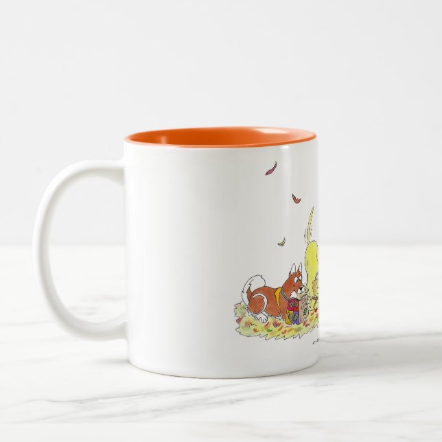 Café Em Dois Tons Pegue a vida de um cachorro! Folhas caídas, caneca (Esquerda)