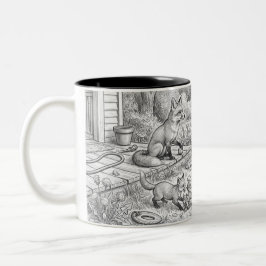 Café Em Dois Tons Pencil Sketch de Vida Selvagem no Quintal Caneca d