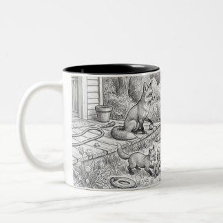 Café Em Dois Tons Pencil Sketch de Vida Selvagem no Quintal Caneca d