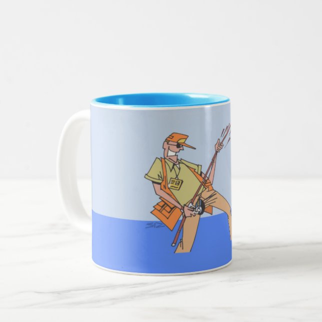 Café Em Dois Tons Pescador de caneca azul-2 (Frente Esquerda)