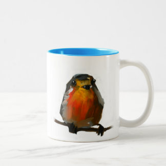 Café Em Dois Tons pisco de peito vermelho na caneca do ramo com